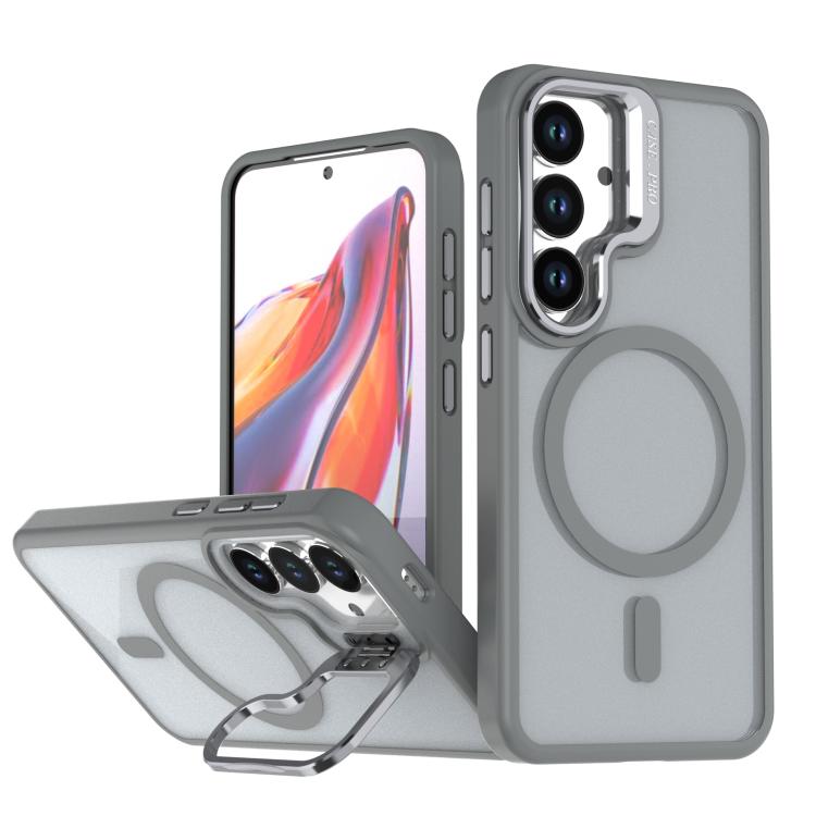 For Samsung Galaxy S26 5G Bright Color Frosted Skin-feel Camera Bracket Magsafe Phone Case(Grey)