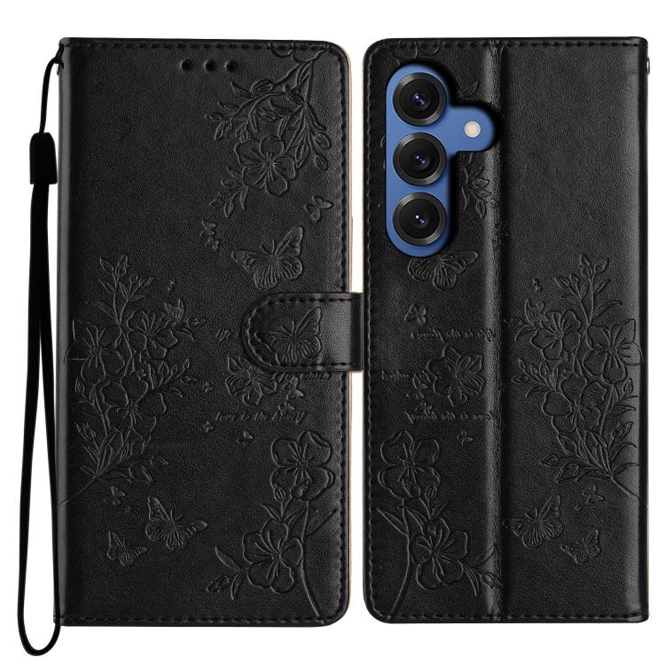 For Samsung Galaxy S26 5G Butterflies and Flowers Leather Phone Case(Black)