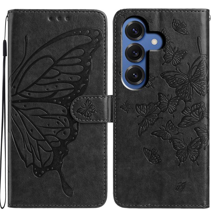 For Samsung Galaxy S26 5G Butterfly Flutter Pattern Embossed Leather Phone Case(Black)