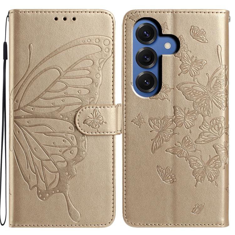 For Samsung Galaxy S26 5G Butterfly Flutter Pattern Embossed Leather Phone Case(Gold)