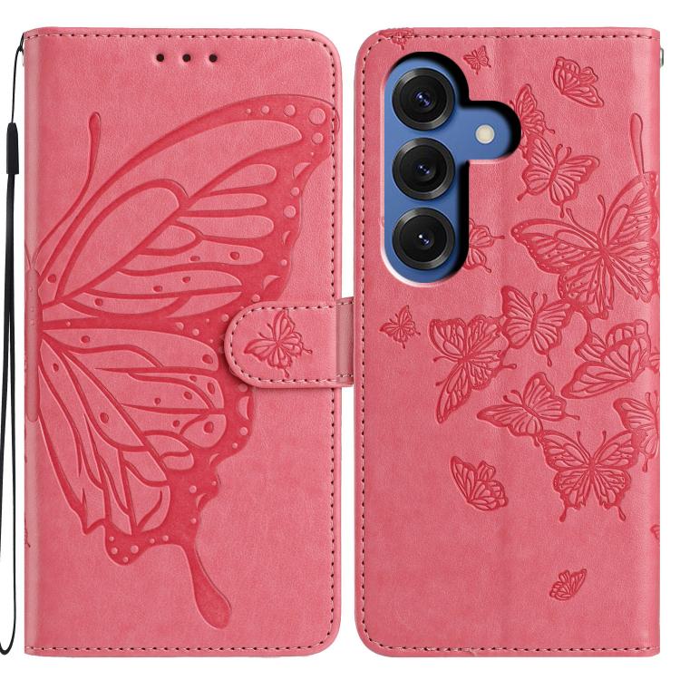 For Samsung Galaxy S26 5G Butterfly Flutter Pattern Embossed Leather Phone Case(Rose Red)