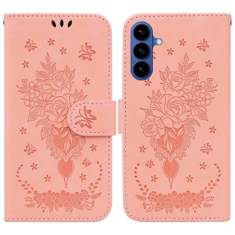 For Samsung Galaxy S26 5G Butterfly Rose Embossed Leather Phone Case(Pink)