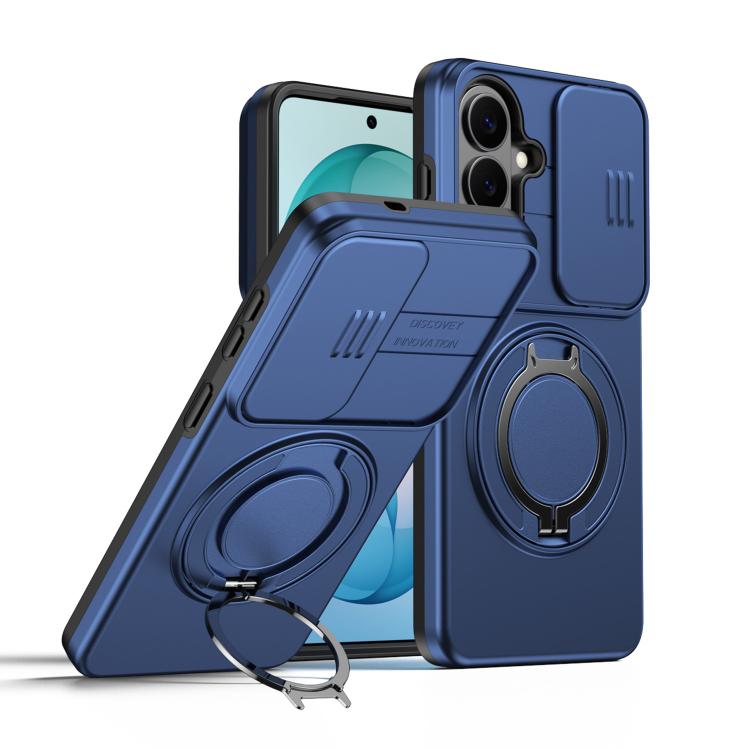 For Samsung Galaxy S26 5G Camera Sliding Shield Magnetic Rotation Holder Phone Case(Blue)