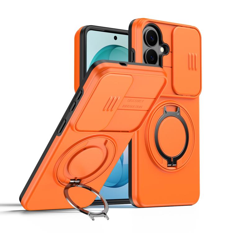 For Samsung Galaxy S26 5G Camera Sliding Shield Magnetic Rotation Holder Phone Case(Orange)