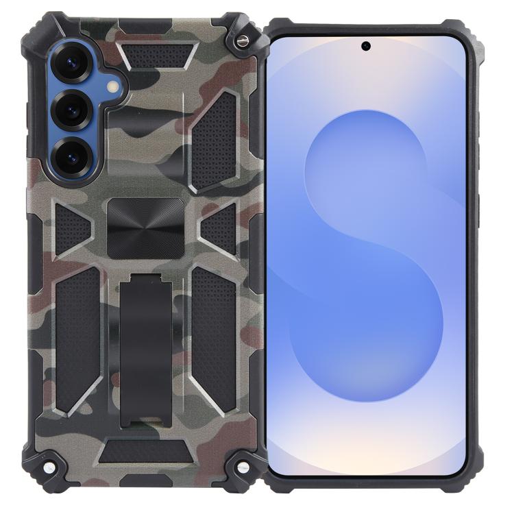 For Samsung Galaxy S26 5G Camouflage Armor Kickstand TPU + PC Magnetic Phone Case(Army Green)