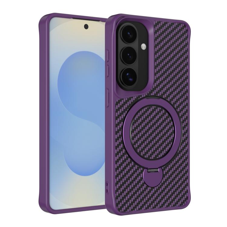For Samsung Galaxy S26 5G Carbon Fiber Texture 360 MagSafe Holder Phone Case(Purple)