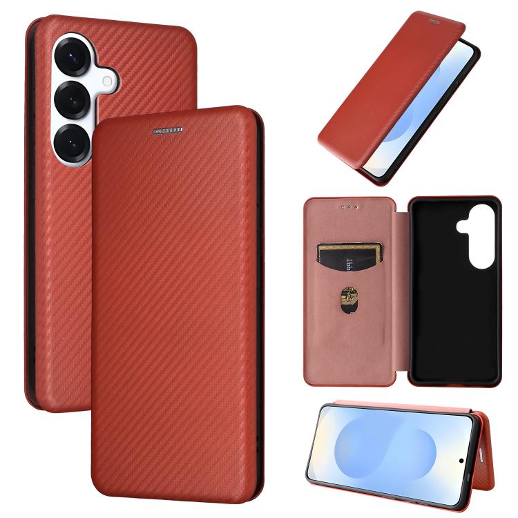 For Samsung Galaxy S26 5G Carbon Fiber Texture Flip Leather Phone Case(Brown)