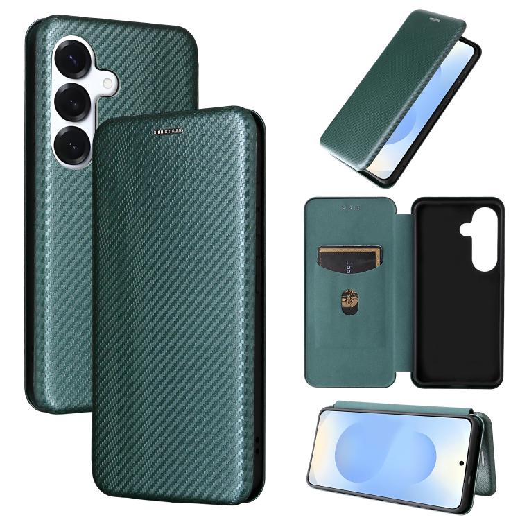 For Samsung Galaxy S26 5G Carbon Fiber Texture Flip Leather Phone Case(Green)