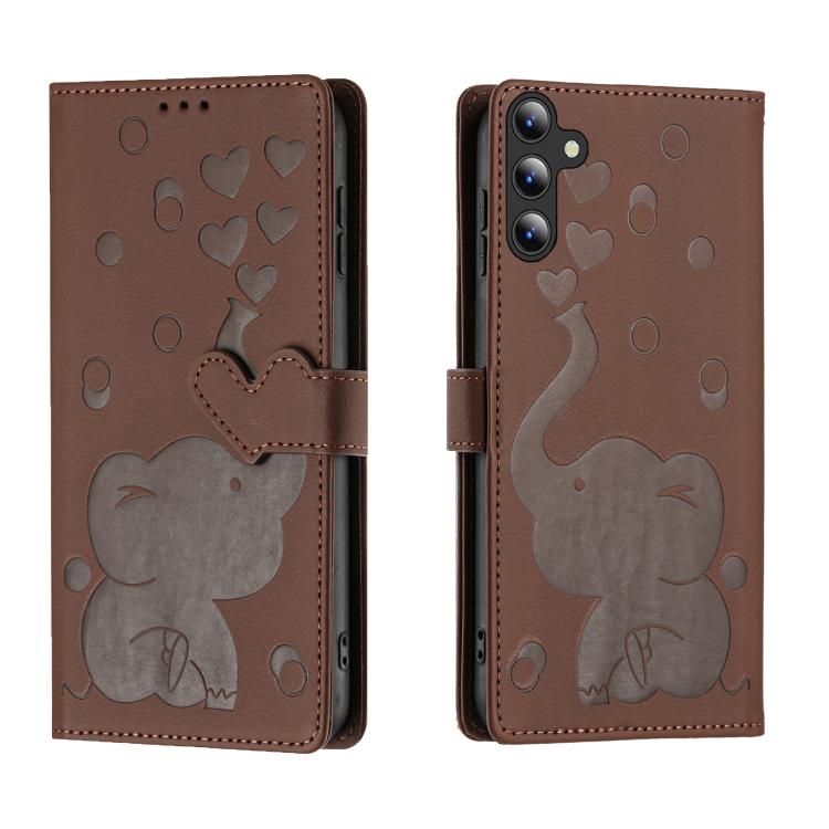For Samsung Galaxy S26 5G Cartoon Elephant Embossed Leather Phone Case(Brown)