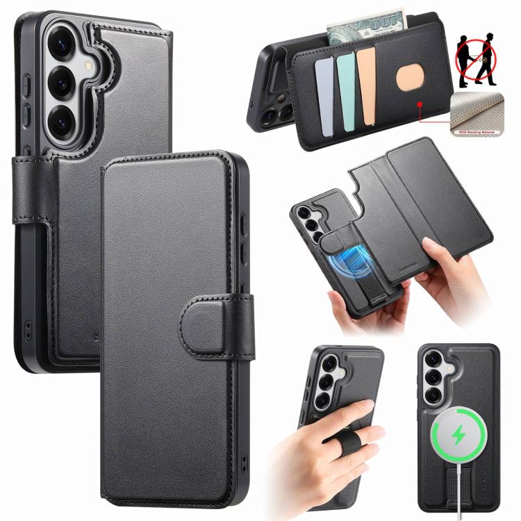 For Samsung Galaxy S26 5G CaseNeo Finger Grip Strap MagSafe Leather Phone Case(Black)