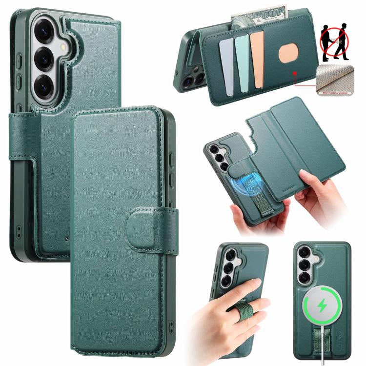For Samsung Galaxy S26 5G CaseNeo Finger Grip Strap MagSafe Leather Phone Case(Green)
