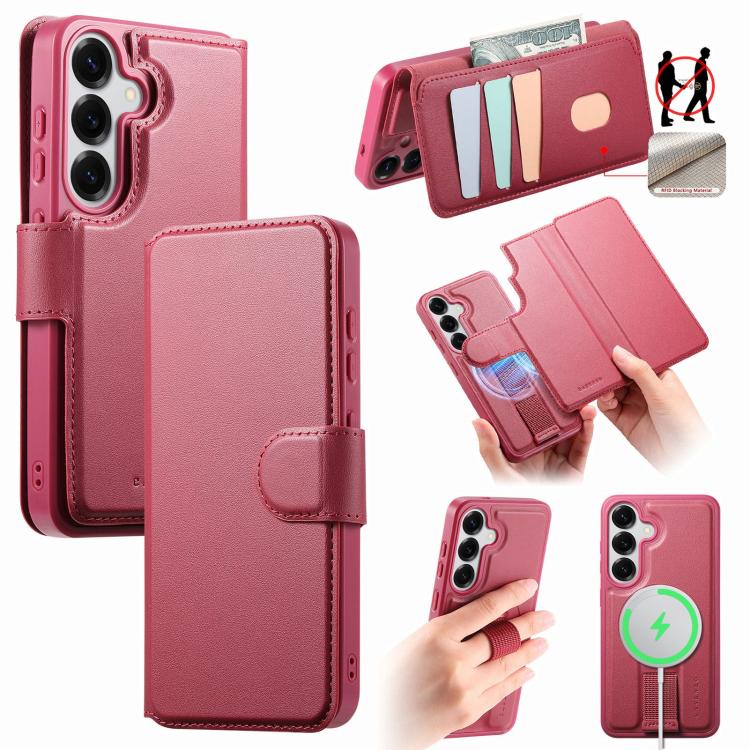 For Samsung Galaxy S26 5G CaseNeo Finger Grip Strap MagSafe Leather Phone Case(Red)