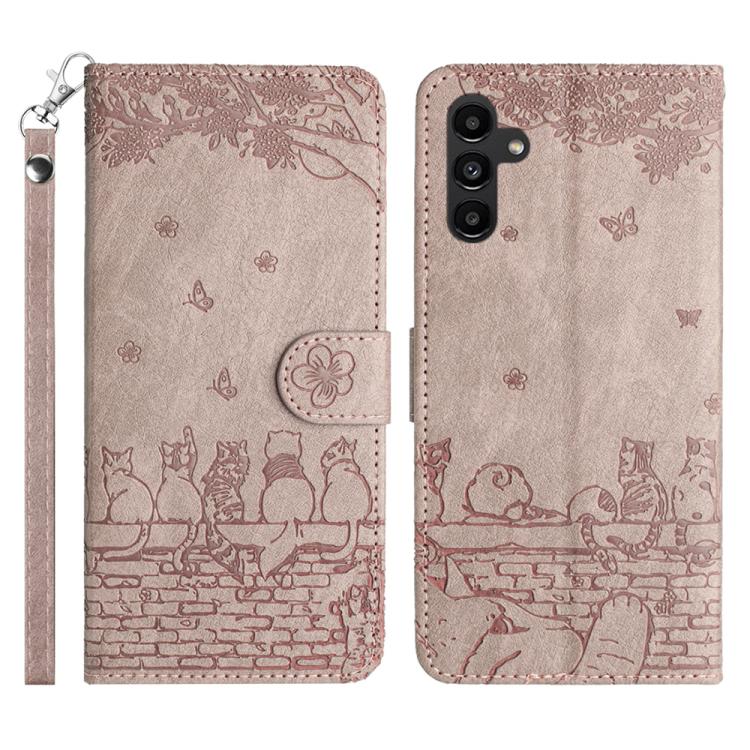 For Samsung Galaxy S26 5G Cat Embossing Pattern Leather Phone Case with Lanyard(Grey)