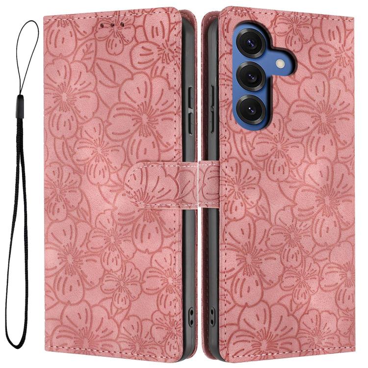 For Samsung Galaxy S26 5G Cherry Blossoms Embossed Leather Phone Case(Pink)