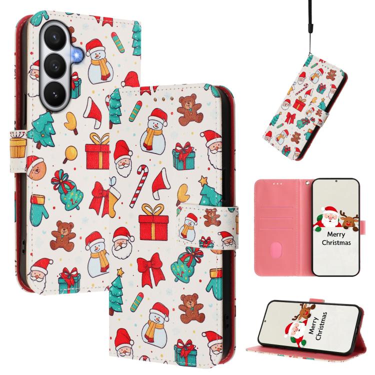 For Samsung Galaxy S26 5G Christmas Series Buckle Leather Phone Case with Hand Strap(Christmas Elements)