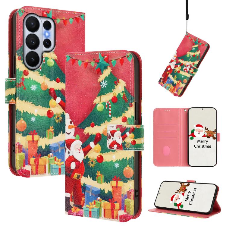 For Samsung Galaxy S26 5G Christmas Series Buckle Leather Phone Case with Hand Strap(Christmas Tree)