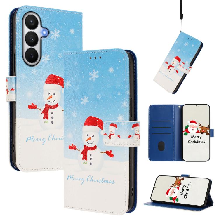 For Samsung Galaxy S26 5G Christmas Series Buckle Leather Phone Case with Hand Strap(Snowflake Snowman)