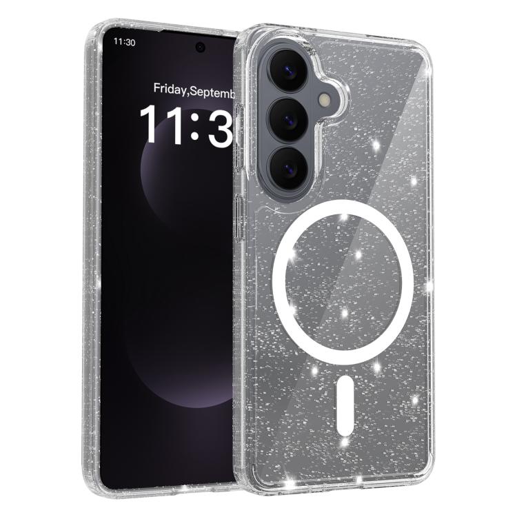 For Samsung Galaxy S26 5G Clear Glitter Magnetic PC Hybrid TPU Phone Case(Transparent)