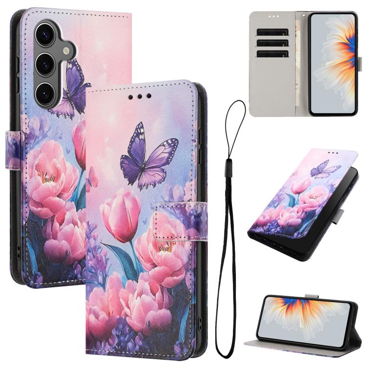 For Samsung Galaxy S26 5G Color Drawing Pattern Leather Phone Case(Pink Butterfly)