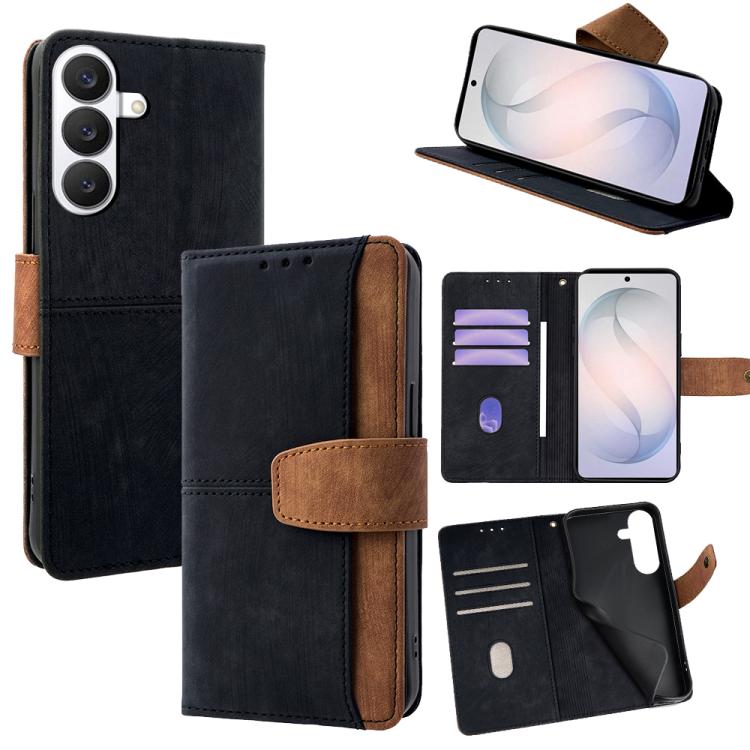 For Samsung Galaxy S26 5G Color Stitching Skin Feel Leather RFID Blocking Phone Case(Black)