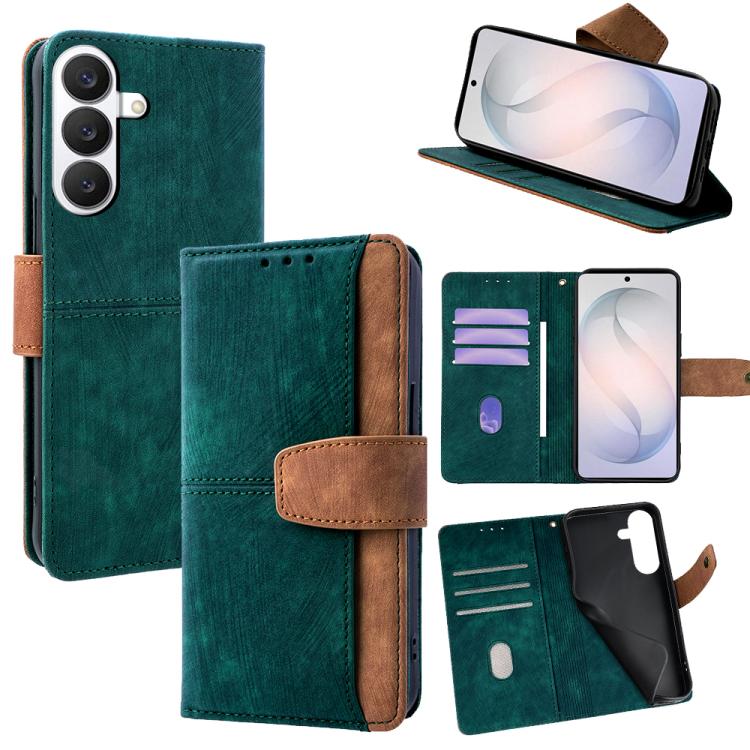 For Samsung Galaxy S26 5G Color Stitching Skin Feel Leather RFID Blocking Phone Case(Green)