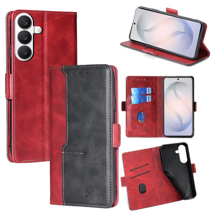 For Samsung Galaxy S26 5G Contrast Color Side Buckle Leather Phone Case(Red + Black)