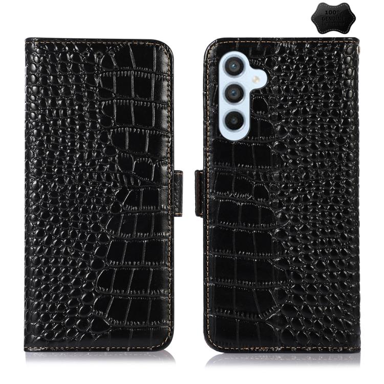 For Samsung Galaxy S26 5G Crocodile Top Layer Cowhide Leather Phone Case(Black)