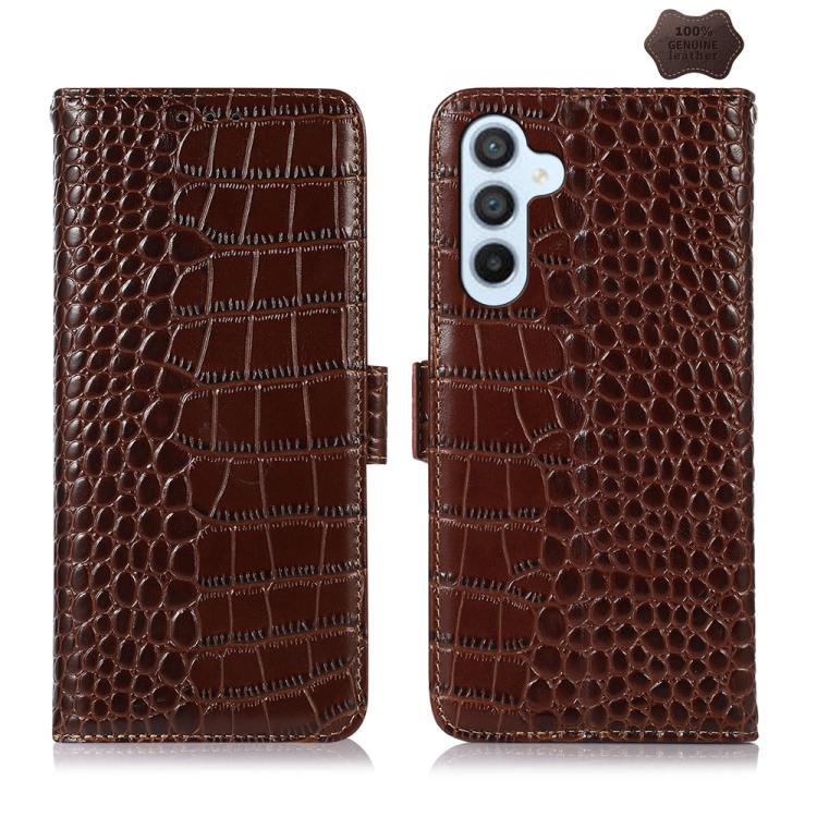 For Samsung Galaxy S26 5G Crocodile Top Layer Cowhide Leather Phone Case(Brown)