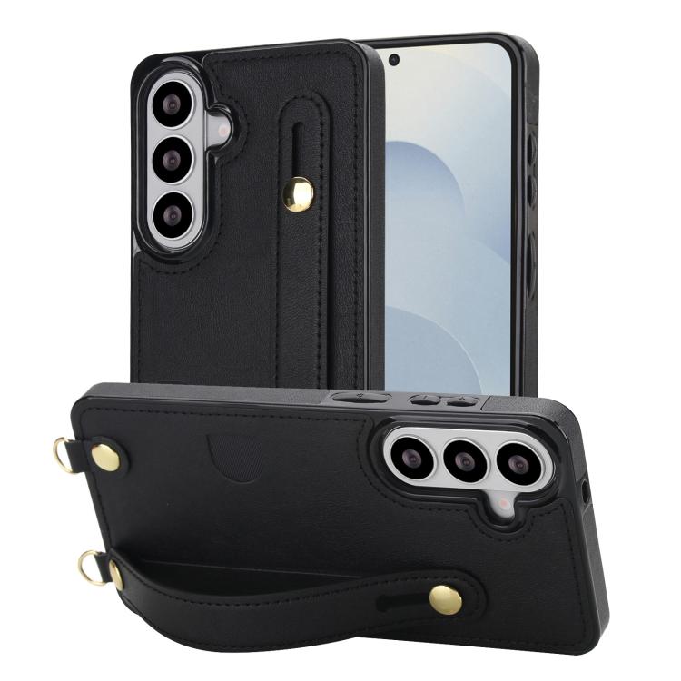 For Samsung Galaxy S26 5G Cross-body Wristband Holder Square Phone Case(Black)