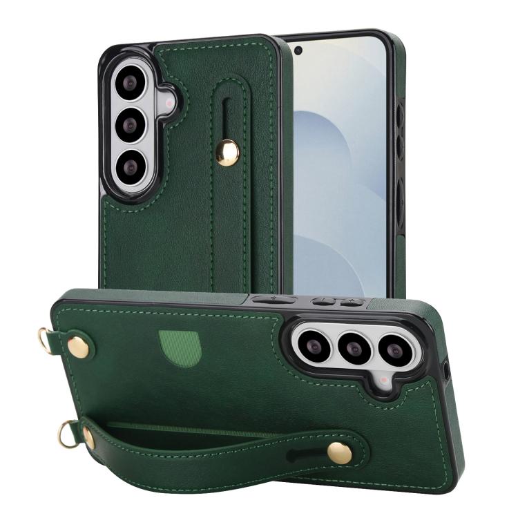 For Samsung Galaxy S26 5G Cross-body Wristband Holder Square Phone Case(Green)
