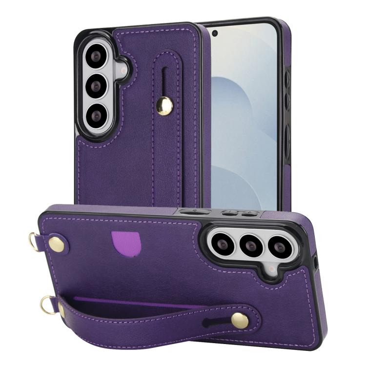 For Samsung Galaxy S26 5G Cross-body Wristband Holder Square Phone Case(Purple)
