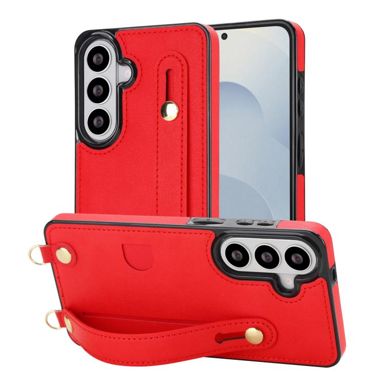 For Samsung Galaxy S26 5G Cross-body Wristband Holder Square Phone Case(Red)