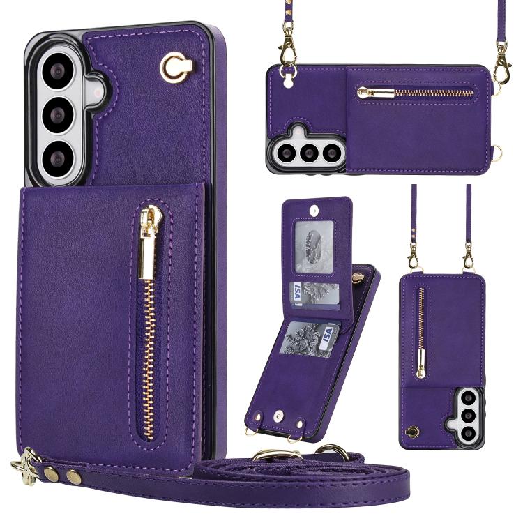 For Samsung Galaxy S26 5G Cross-body Zipper Square Phone Case with Holder(Purple)