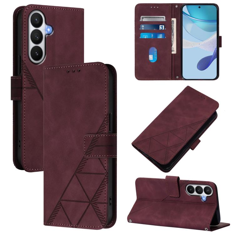 For Samsung Galaxy S26 5G Crossbody 3D Embossed Flip Leather Phone Case(Wine Red)