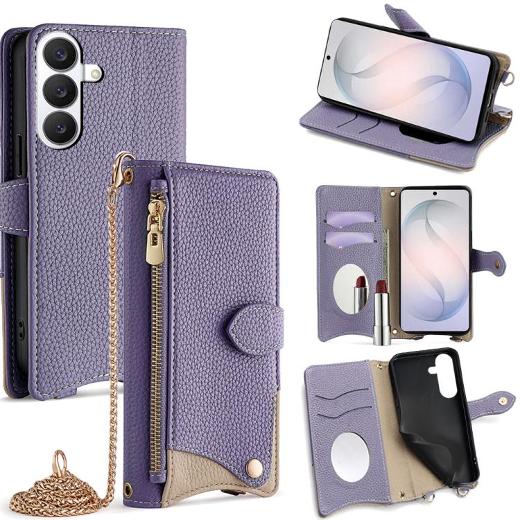 For Samsung Galaxy S26 5G Crossbody Chain Fishtail Litchi Leather Phone Case(Purple)