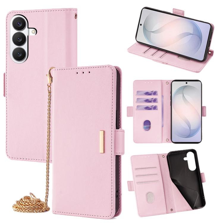 For Samsung Galaxy S26 5G Crossbody Chain Leather Phone Case(Pink)