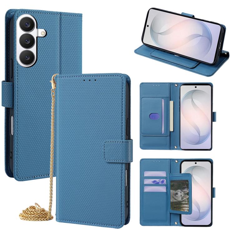 For Samsung Galaxy S26 5G Crossbody Chain Triangle Leather Phone Case(Blue)
