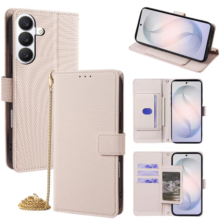 For Samsung Galaxy S26 5G Crossbody Chain Triangle Leather Phone Case(White)