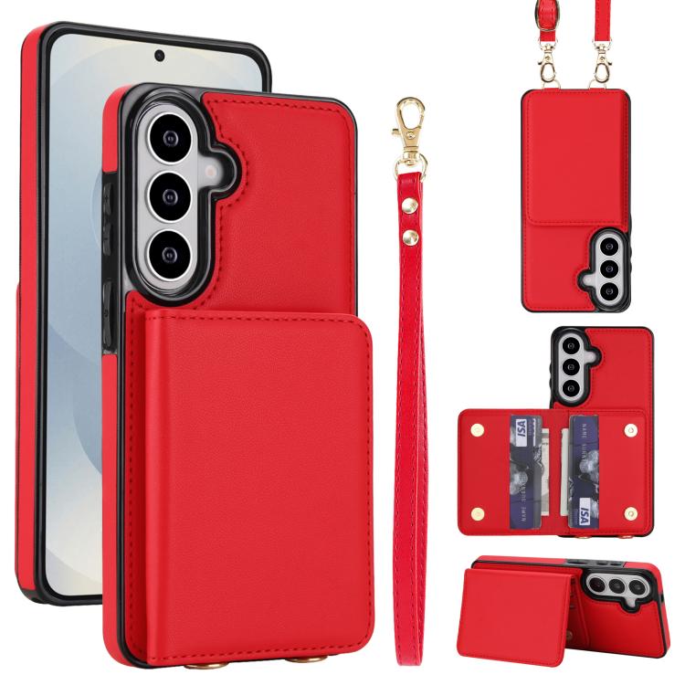 For Samsung Galaxy S26 5G Crossbody Dual-buckle Wallet RFID Back Leather Phone Case(Red)