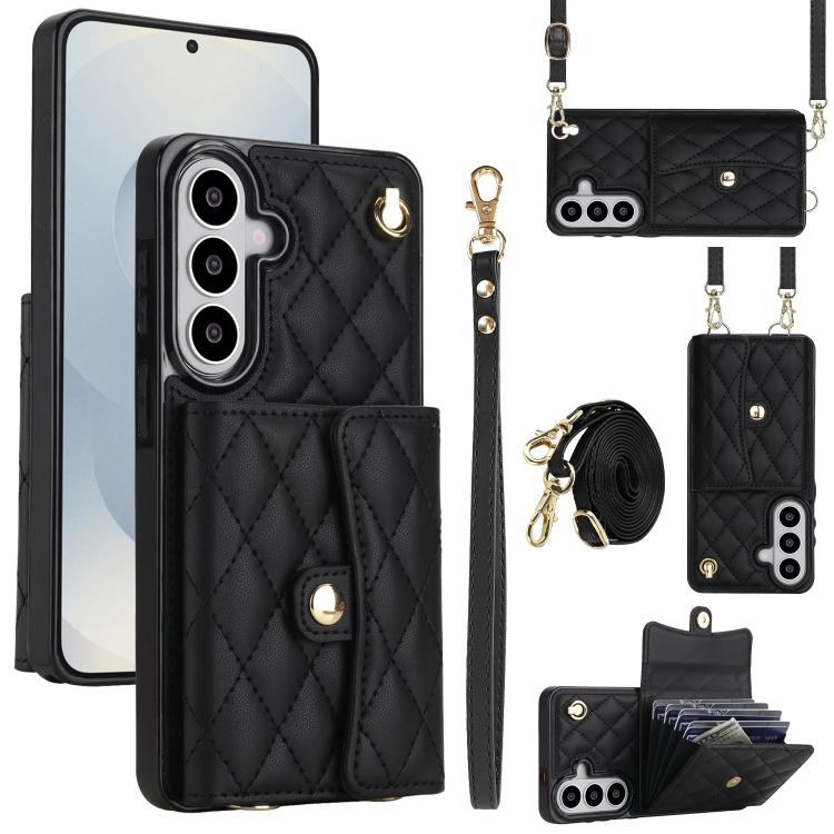 For Samsung Galaxy S26 5G Crossbody Rhombic Horizontal Wallet Leather Phone Case(Black)