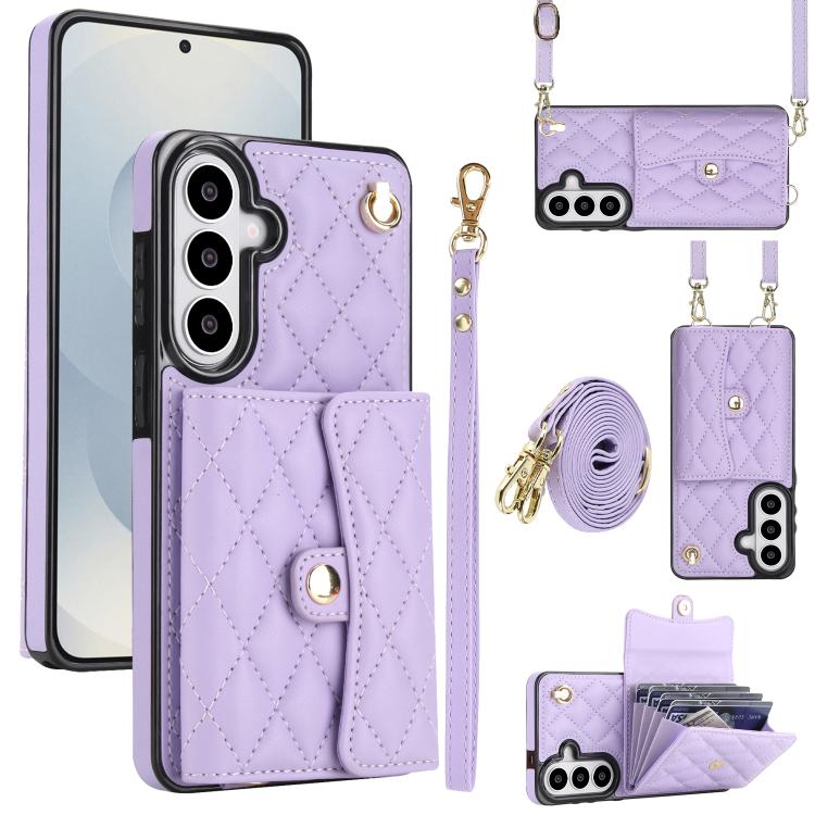 For Samsung Galaxy S26 5G Crossbody Rhombic Horizontal Wallet Leather Phone Case(Purple)
