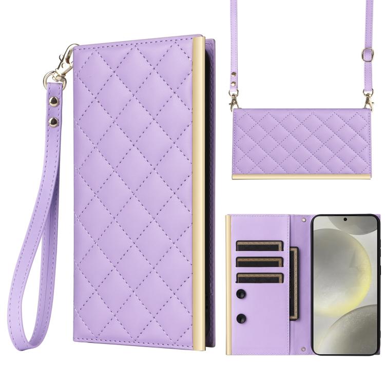 For Samsung Galaxy S26 5G Crossbody Rhombic Sucker Leather Phone Case(Purple)