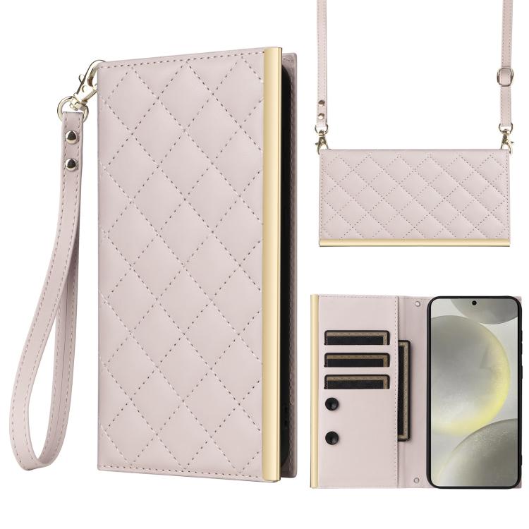 For Samsung Galaxy S26 5G Crossbody Rhombic Sucker Leather Phone Case(White)