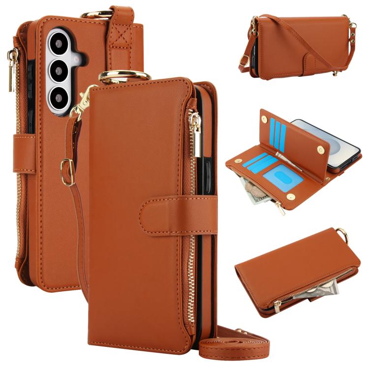 For Samsung Galaxy S26 5G Crossbody Ring Multifunctional Wallet Leather Phone Case(Brown)