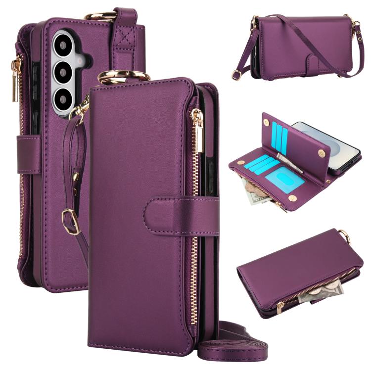 For Samsung Galaxy S26 5G Crossbody Ring Multifunctional Wallet Leather Phone Case(Dark Purple)