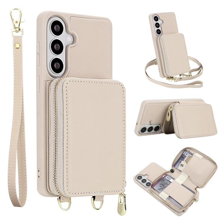 For Samsung Galaxy S26 5G Crossbody Zipper RFID Card Bag Phone Case(Apricot)