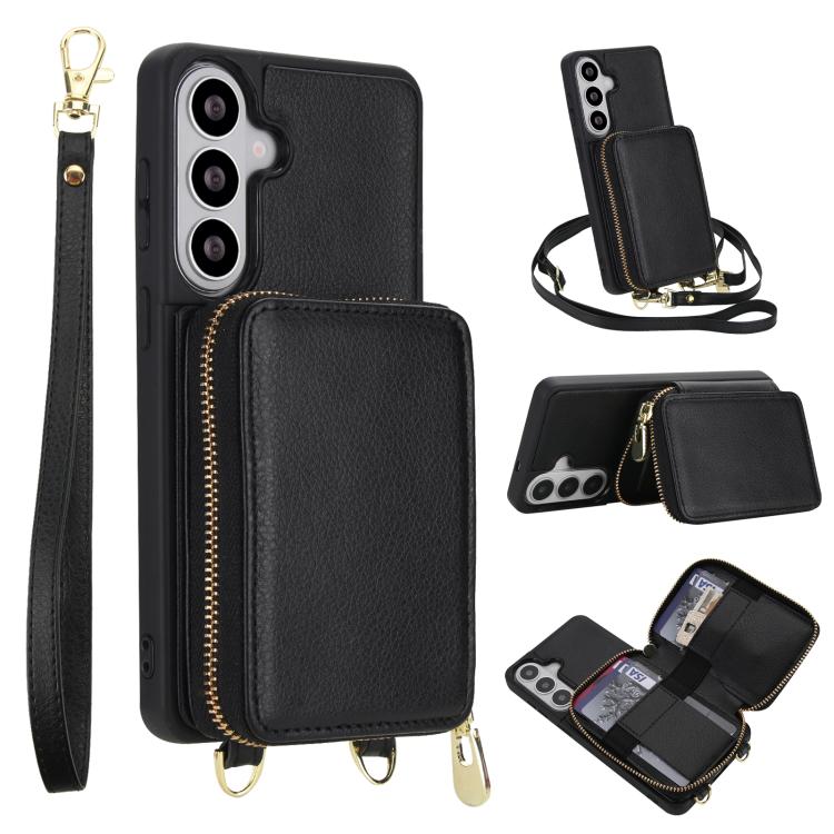 For Samsung Galaxy S26 5G Crossbody Zipper RFID Card Bag Phone Case(Black)