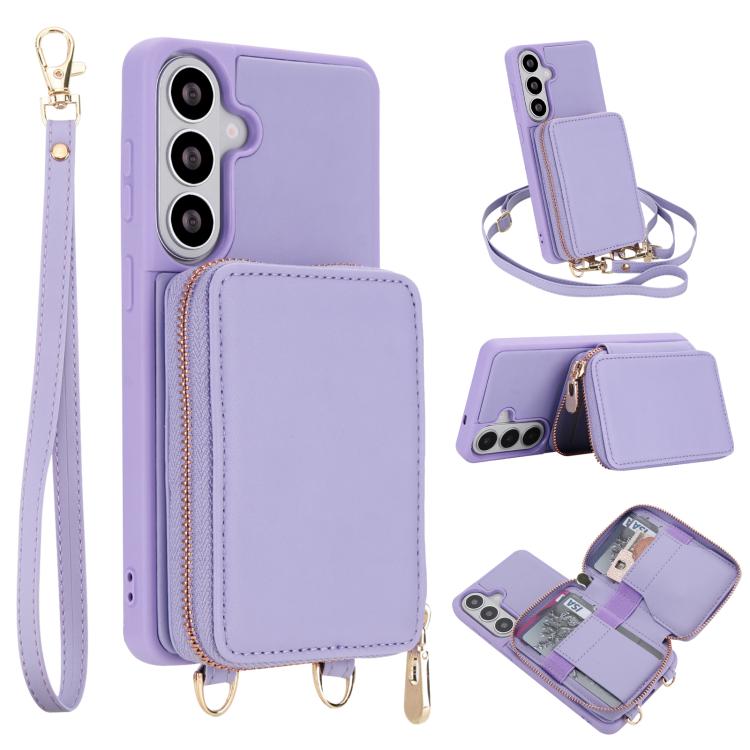 For Samsung Galaxy S26 5G Crossbody Zipper RFID Card Bag Phone Case(Light Purple)