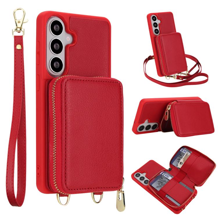 For Samsung Galaxy S26 5G Crossbody Zipper RFID Card Bag Phone Case(Red)