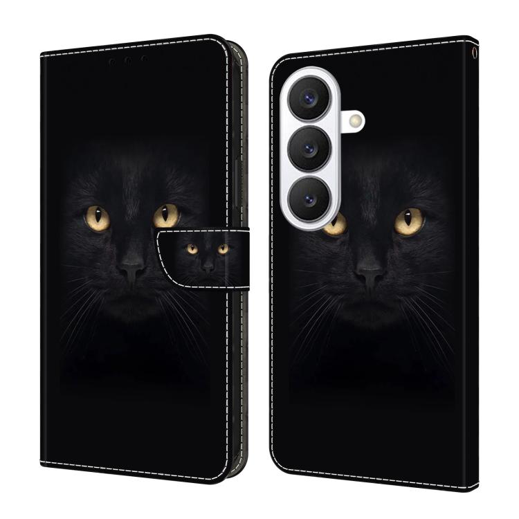For Samsung Galaxy S26 5G Crystal-Like Painted Vegan Leather Phone Case(Black Cat)